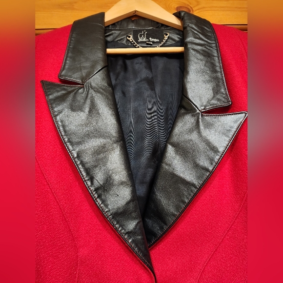 Jonathan Stevens Vintage Cropped Red Wool and  Leather Jacket, Size L - Picture 10 of 13